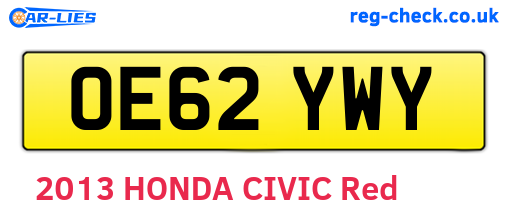 OE62YWY are the vehicle registration plates.
