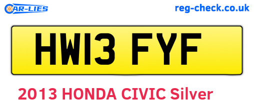 HW13FYF are the vehicle registration plates.