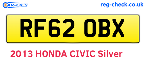 RF62OBX are the vehicle registration plates.