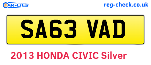 SA63VAD are the vehicle registration plates.
