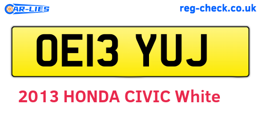 OE13YUJ are the vehicle registration plates.