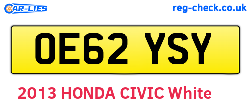 OE62YSY are the vehicle registration plates.