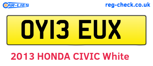 OY13EUX are the vehicle registration plates.