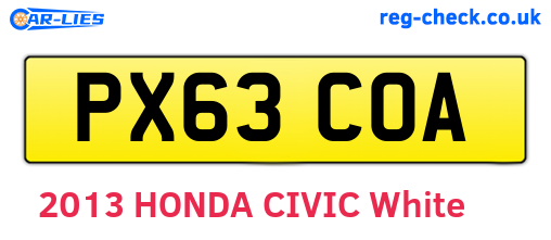 PX63COA are the vehicle registration plates.