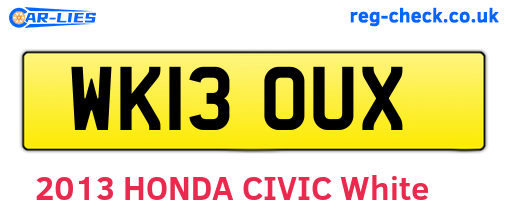 WK13OUX are the vehicle registration plates.