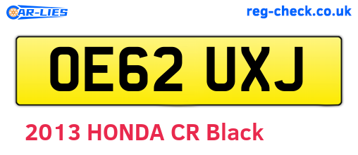 OE62UXJ are the vehicle registration plates.