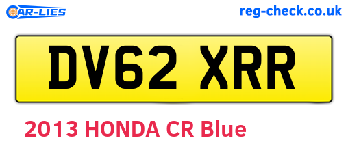 DV62XRR are the vehicle registration plates.