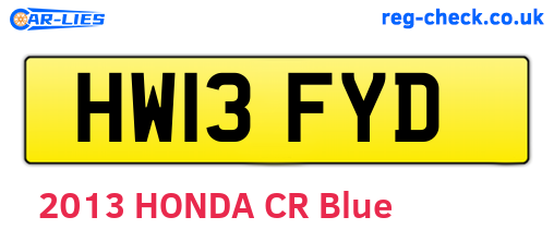 HW13FYD are the vehicle registration plates.
