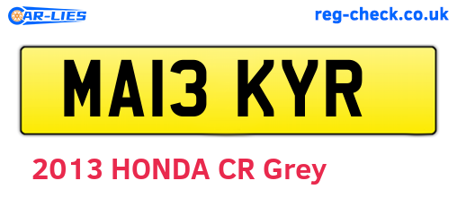 MA13KYR are the vehicle registration plates.