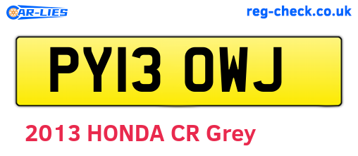PY13OWJ are the vehicle registration plates.