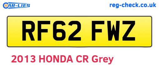 RF62FWZ are the vehicle registration plates.