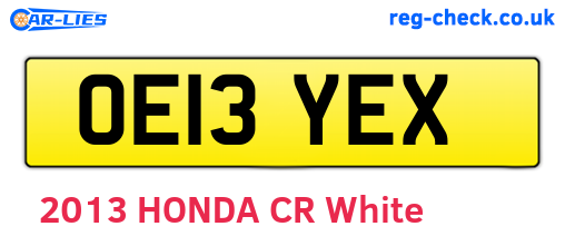OE13YEX are the vehicle registration plates.