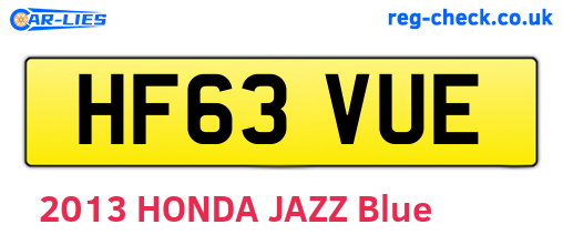 HF63VUE are the vehicle registration plates.