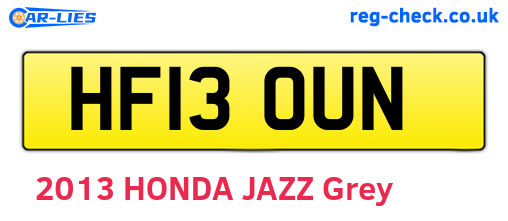 HF13OUN are the vehicle registration plates.