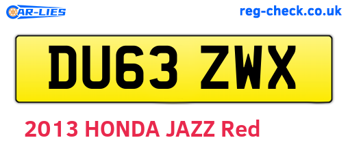 DU63ZWX are the vehicle registration plates.