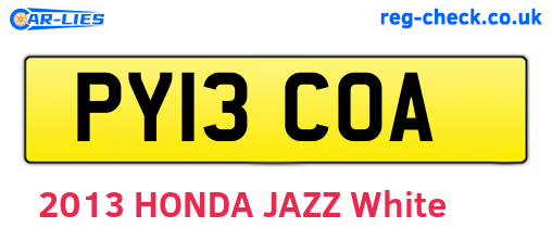 PY13COA are the vehicle registration plates.