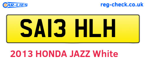 SA13HLH are the vehicle registration plates.