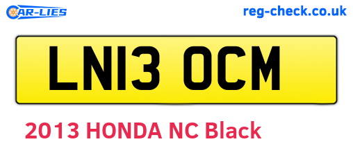 LN13OCM are the vehicle registration plates.