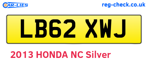 LB62XWJ are the vehicle registration plates.