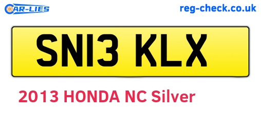 SN13KLX are the vehicle registration plates.