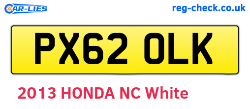 PX62OLK are the vehicle registration plates.
