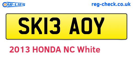 SK13AOY are the vehicle registration plates.