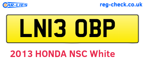 LN13OBP are the vehicle registration plates.