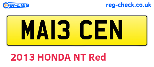 MA13CEN are the vehicle registration plates.