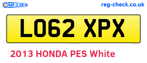 LO62XPX are the vehicle registration plates.