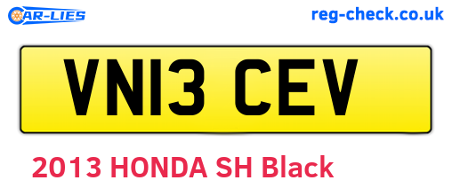 VN13CEV are the vehicle registration plates.