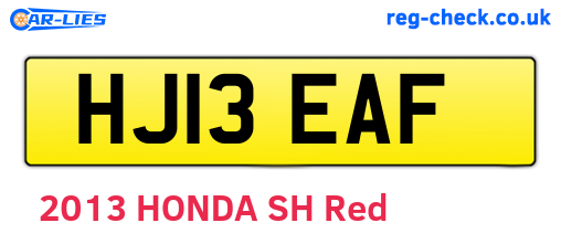 HJ13EAF are the vehicle registration plates.