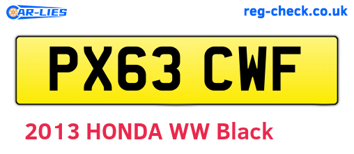 PX63CWF are the vehicle registration plates.