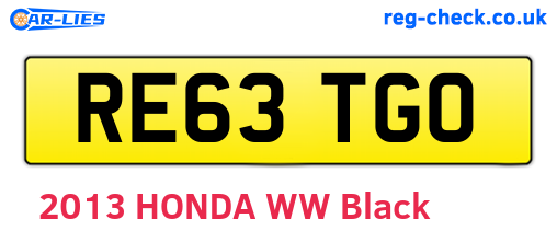 RE63TGO are the vehicle registration plates.