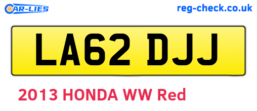 LA62DJJ are the vehicle registration plates.