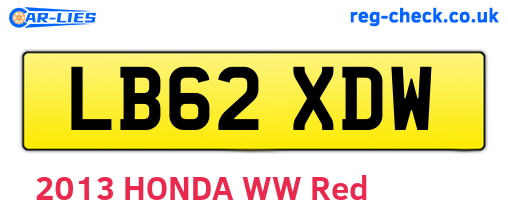 LB62XDW are the vehicle registration plates.