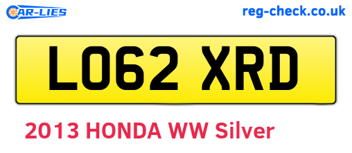 LO62XRD are the vehicle registration plates.
