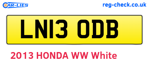LN13ODB are the vehicle registration plates.