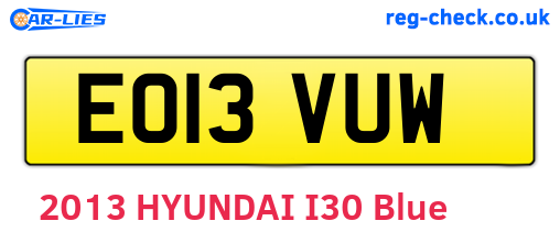 EO13VUW are the vehicle registration plates.