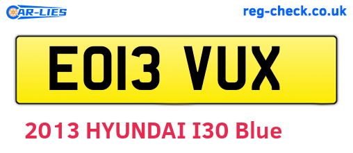 EO13VUX are the vehicle registration plates.