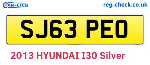 SJ63PEO are the vehicle registration plates.