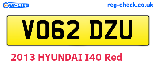 VO62DZU are the vehicle registration plates.
