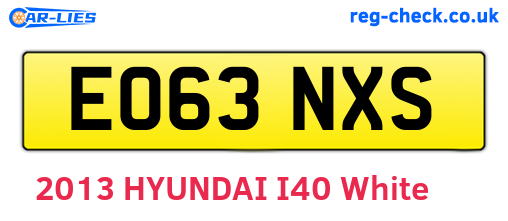 EO63NXS are the vehicle registration plates.
