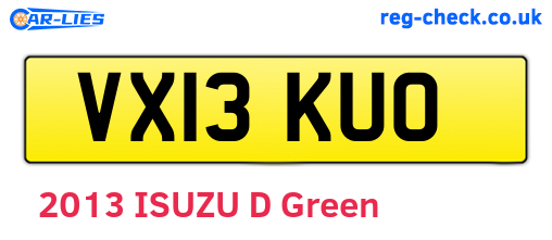 VX13KUO are the vehicle registration plates.