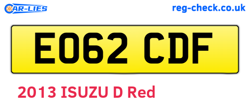 EO62CDF are the vehicle registration plates.