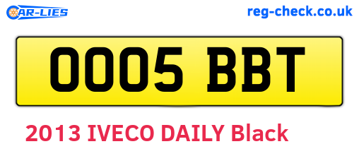 OO05BBT are the vehicle registration plates.