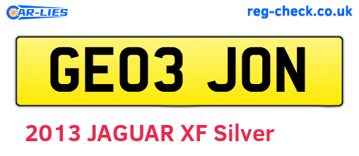 GE03JON are the vehicle registration plates.