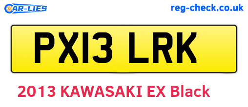 PX13LRK are the vehicle registration plates.