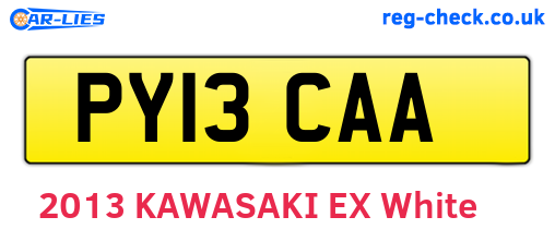 PY13CAA are the vehicle registration plates.