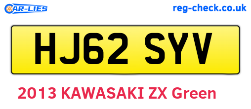 HJ62SYV are the vehicle registration plates.