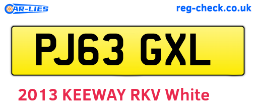 PJ63GXL are the vehicle registration plates.